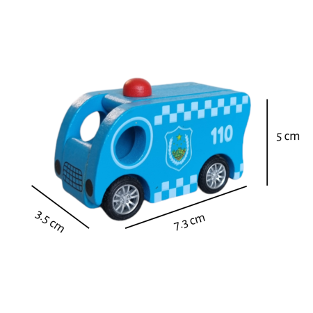 Masina de politie albastra autopropulsata jucarie lemn 7.3X3.5X5, 3 ani +