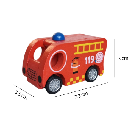 Masina de pompieri rosie autopropulsata jucarie lemn 7.3X3.5X5, 3 ani +