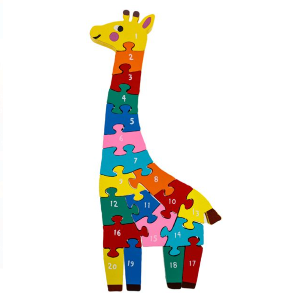 Puzzle 3D Girafa din lemn, 20 numere, 27x11x1.5 cm, 3 ani +