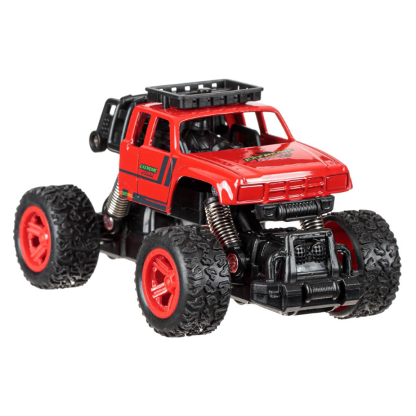 Vehicul Off Road de jucarie, Rosu cu amortizor, Autotropulsat, 11x7x6 cm, 3 ani +