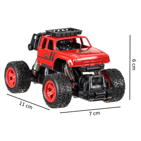 Vehicul Off Road de jucarie, Rosu cu amortizor, Autotropulsat, 11x7x6 cm, 3 ani +