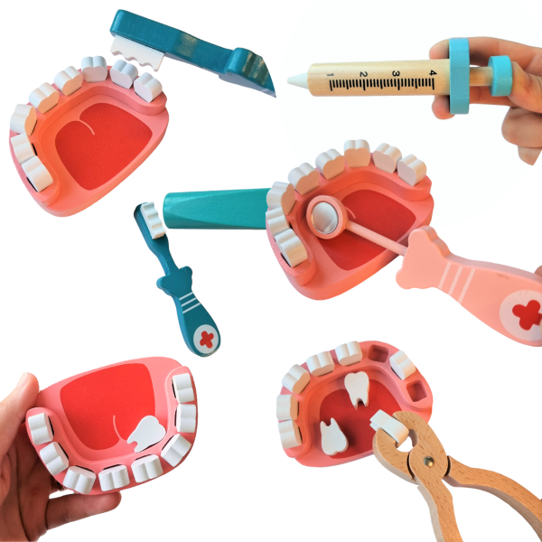 Set trusa Doctor Stomatolog din lemn – Joc de rol, 3 ani +
