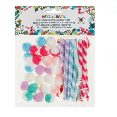 Set Sarma plusata si Pom-pom, 50 piese, activitate senzoriala, 3 ani +