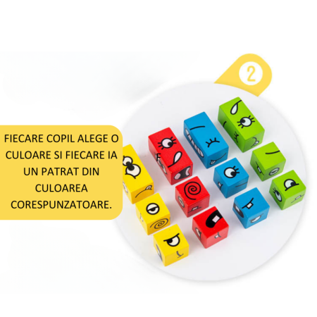 Joc interactiv, Puzzle cu expresii faciale, Cuburi multicolore, 3 ani +