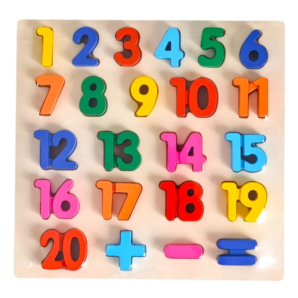Puzzle educativ din lemn Numere si simboluri, 23 piese 28x27.5cm, 3 ani +