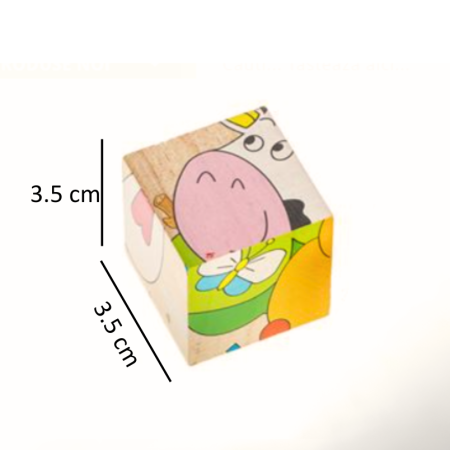 Puzzle 9 cuburi din lemn, Animale de la ferma, 10.5x10.5x3.5cm, 1 an +