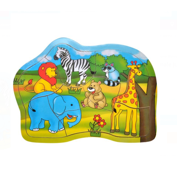 Puzzle educativ din lemn Animale Jungla, 9 piese, 17.8x23.8 cm, 3 ani +