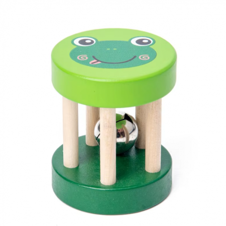 Jucarie zornaitoare verde din lemn bebelusi 6x5 cm, 6 luni +