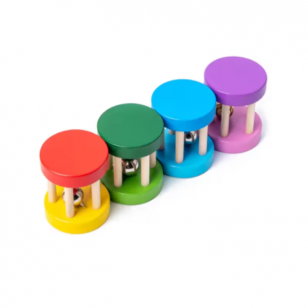 Jucarie zornaitoare rosu&galben din lemn bebelusi 6x5 cm, 6 luni +