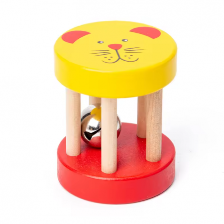 Jucarie zornaitoare rosu&galben din lemn bebelusi 6x5 cm, 6 luni +