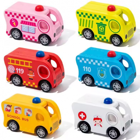 Masina de politie albastra autopropulsata jucarie lemn 7.3X3.5X5, 3 ani +