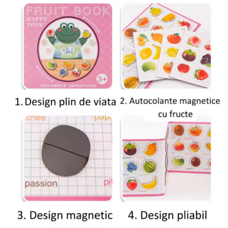 Carte magnetica cu 27 Fructe, Puzzle din 2 piese, 18x18 cm, 3 ani +