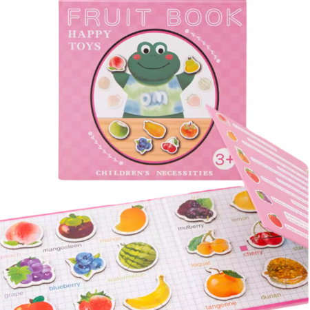 Carte magnetica cu 27 Fructe, Puzzle din 2 piese, 18x18 cm, 3 ani +