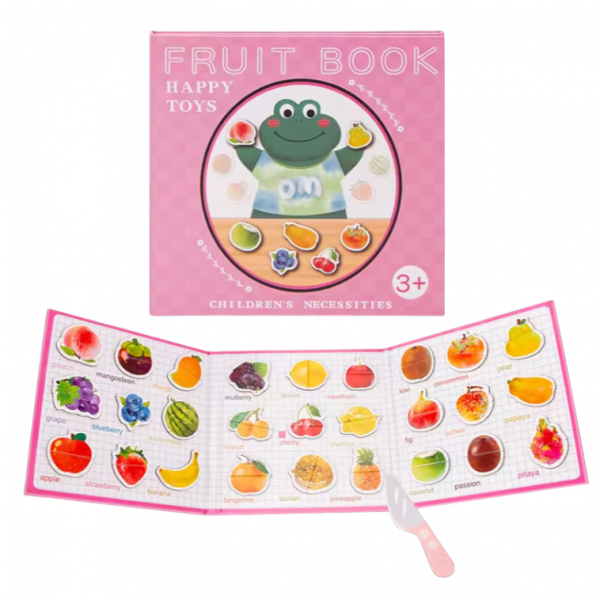 Carte magnetica cu 27 Fructe, Puzzle din 2 piese, 18x18 cm, 3 ani +