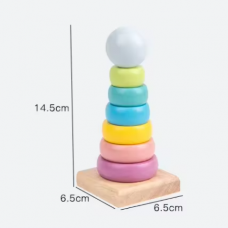 Turn de stivuire si sortare, pastel, 7 piese, 14.5x6.5 cm, 2 ani +