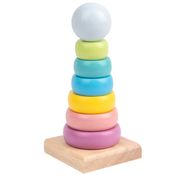 Turn de stivuire si sortare, pastel, 7 piese, 14.5x6.5 cm, 2 ani +