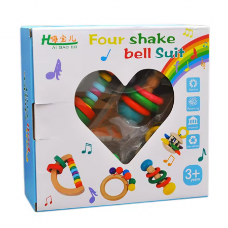 Set 4 Jucarii Zornaitoare Multicolore Bebelusi din lemn