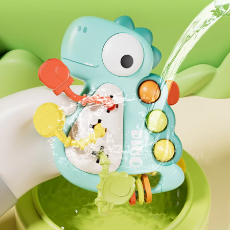 Jucarie senzoriala si de dentitie, Dinozaur verde 5 in 1, 18 luni +