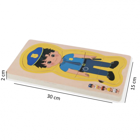 Puzzle multistratificat din lemn, 5 profesii, 15x30x2 cm, 3 ani +