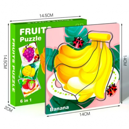 Puzzle Fructe 6 in 1, 24 piese mari si groase, 3 ani +