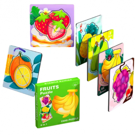 Puzzle Fructe 6 in 1, 24 piese mari si groase, 3 ani +