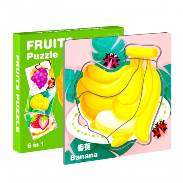 Puzzle Fructe 6 in 1, 24 piese mari si groase, 3 ani +