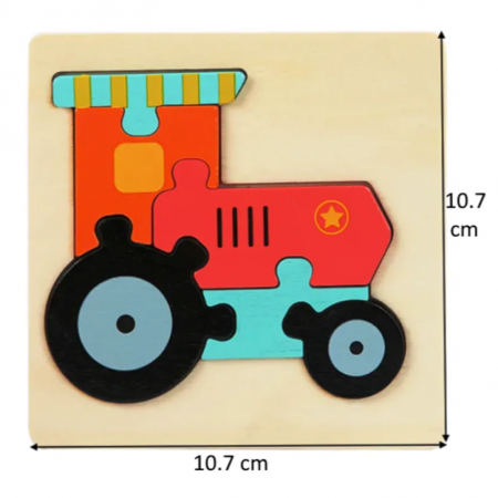 Puzzle 3D Incastru din lemn, Diferite modele, 10.7x10.7 cm, 3 ani +