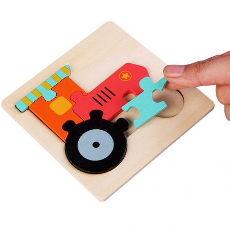 Puzzle 3D Incastru din lemn, Diferite modele, 10.7x10.7 cm, 3 ani +