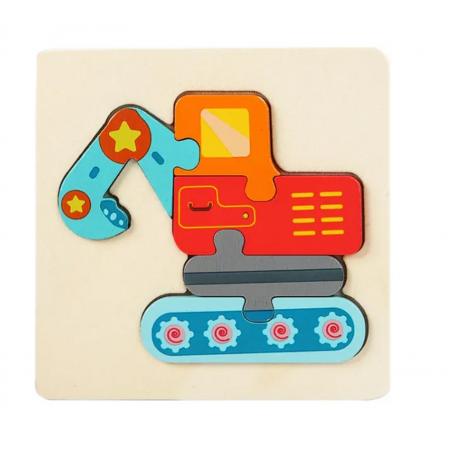 Puzzle 3D Incastru din lemn, Diferite modele, 10.7x10.7 cm, 3 ani +