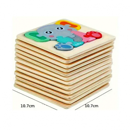Puzzle 3D Incastru din lemn, Diferite modele, 10.7x10.7 cm, 3 ani +