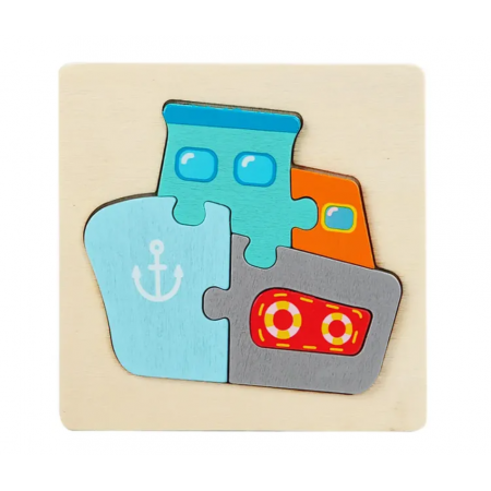 Puzzle 3D Incastru din lemn, Diferite modele, 10.7x10.7 cm, 3 ani +