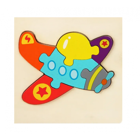 Puzzle 3D Incastru din lemn, Diferite modele, 10.7x10.7 cm, 3 ani +