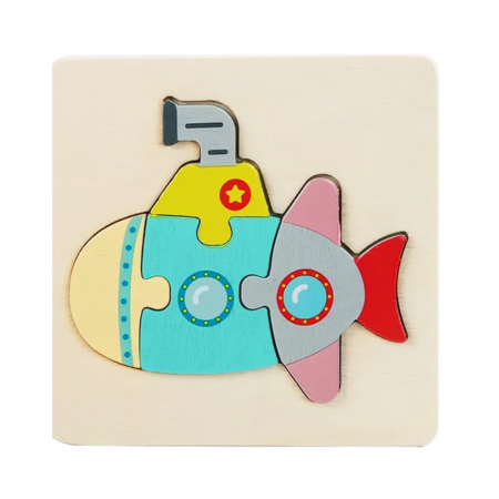 Puzzle 3D Incastru din lemn, Diferite modele, 10.7x10.7 cm, 3 ani +