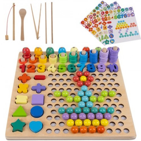 Joc logaritmic 6 in 1, indemanare, sortare, asociere, forme geometrice, matematica, bile colorate si accesorii, 3 ani +
