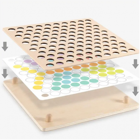 Joc de sortare si indemanare cu bile multicolor din lemn, 3 ani +