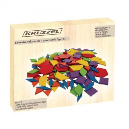 Tangram, Joc educativ din lemn, Kruzzel, 155 piese, 3 ani +