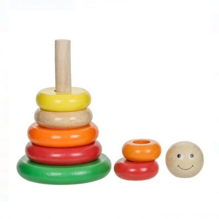 Turn de stivuire, Piramida din lemn, Multicolor, 11.5x19 cm, 1 an +