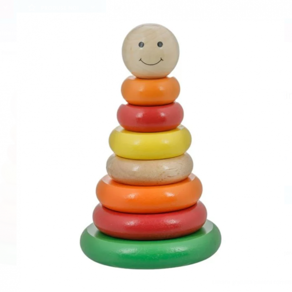 Turn de stivuire, Piramida din lemn, Multicolor, 11.5x19 cm, 1 an +