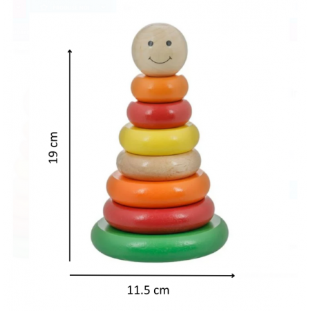 Turn de stivuire, Piramida din lemn, Multicolor, 11.5x19 cm, 1 an +