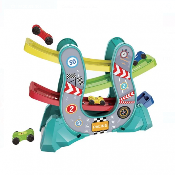 Pista de curse cu 4 masinute, Multicolor, 21x6x26 cm, 3 ani +