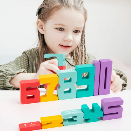 Set de constructie, Numere 3D color din lemn, 3 ani +