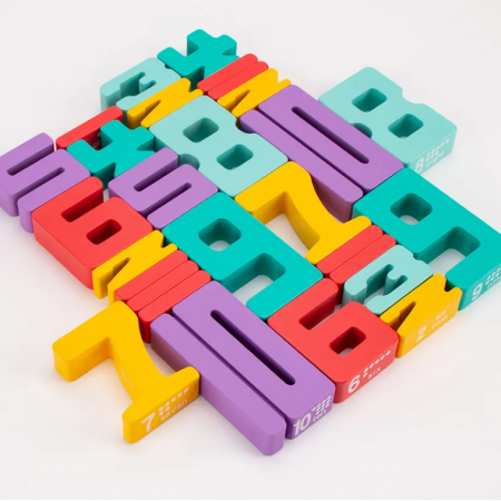 Set de constructie, Numere 3D color din lemn, 3 ani +