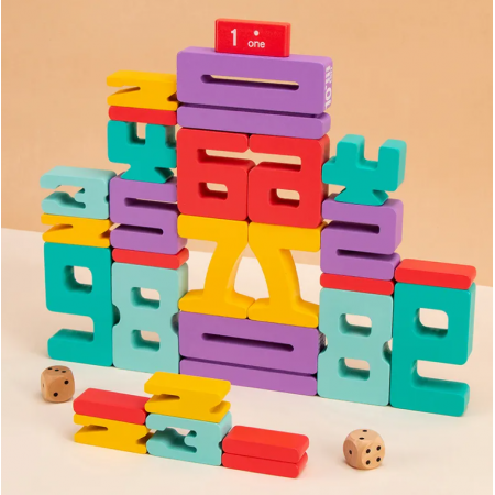 Set de constructie, Numere 3D color din lemn, 3 ani +