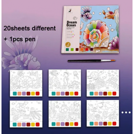 Carte de pictat cu 20 pagini si o pensula, diferite modele, 3 ani +