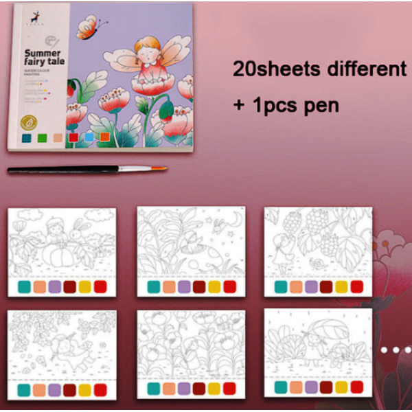 Carte de pictat cu 20 pagini si o pensula, diferite modele, 3 ani +