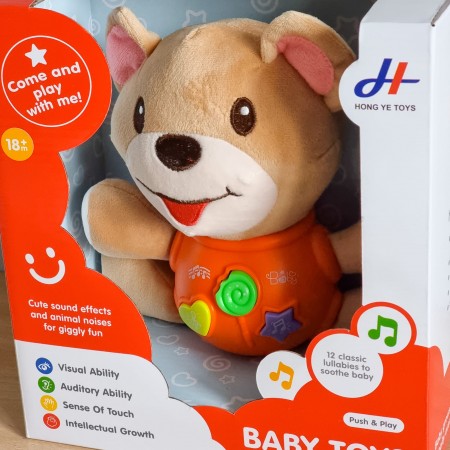 Ursulet interactiv de plus cu muzica si lumini, Bebelusi, 18 luni +