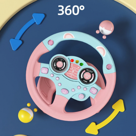 Volanul Magic, Interactiv, Educativ si Durabil cu Sunete si Lumini, Rotire 360 grade, Roz si albastru + LIVRARE GRATUITA