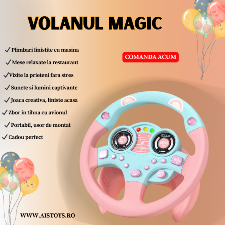 Volanul Magic, Interactiv, Educativ si Durabil cu Sunete si Lumini, Rotire 360 grade, Roz si albastru + LIVRARE GRATUITA