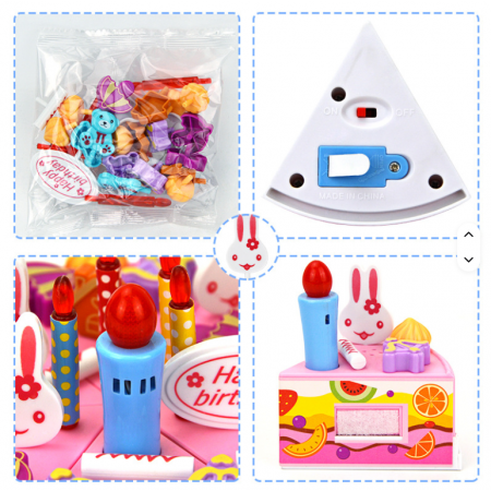 Set Tort aniversar roz cu accesorii, lumanari si prajituri, 3 ani +