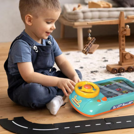 Masina de curse cu Volan pentru copii, Joc interactiv cu sunete, butoane, muzica si claxon LIVRARE GRATUITA